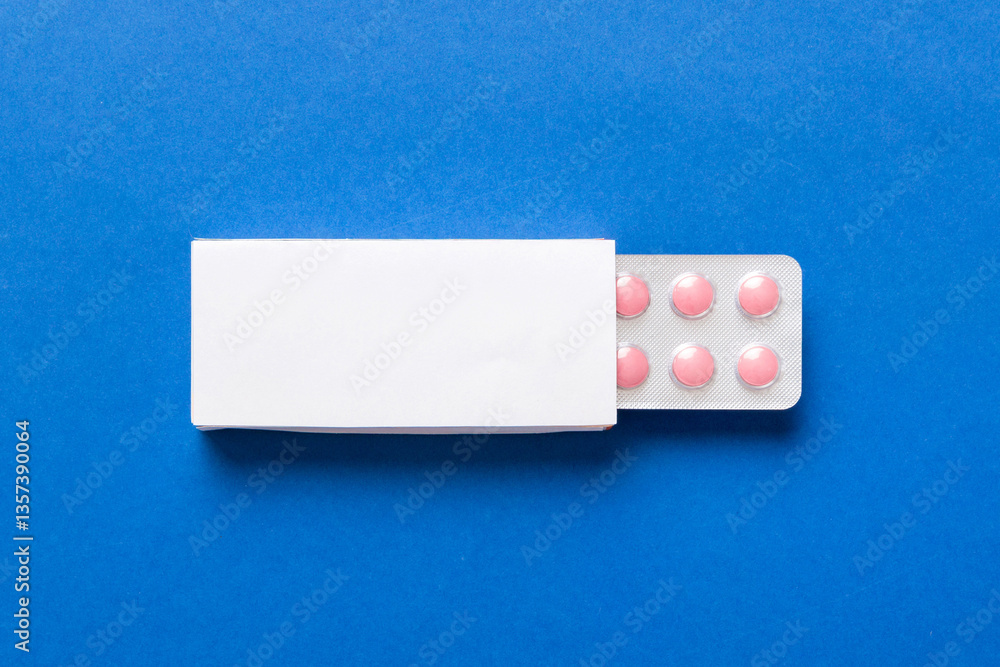 Blank White Product Package Box Mock-up. Open blank medicine drug box with blister top view Blank White Product Package Box Mock-up. Open blank medicine drug box with blister top view