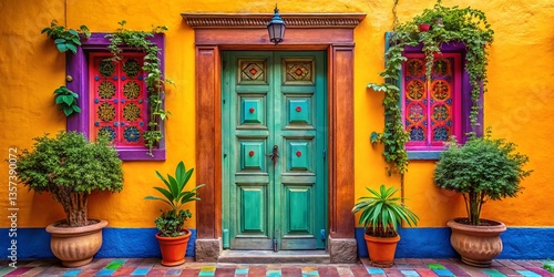 Vibrant Colorful Front Doors: Architectural Design Stock Photo