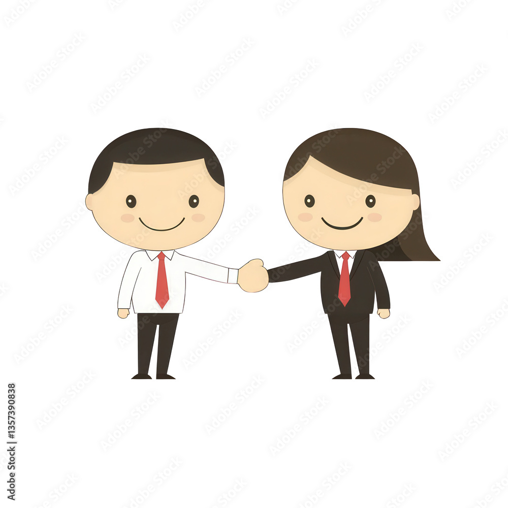 Two cartoon characters shaking hands in a professional setting. Two cartoon characters shaking hands in a professional setting.