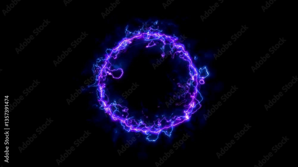 Abstract effect explosion electric energy shockwave ,dimensional gate, Neon glow style on black background for overlay