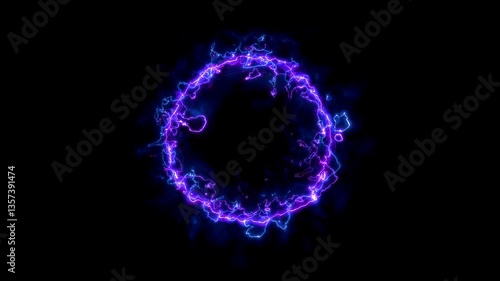 Abstract effect explosion electric energy shockwave ,dimensional gate, Neon glow style on black background for overlay
