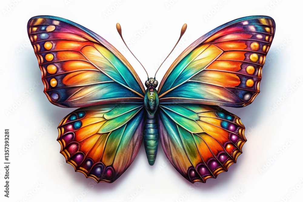 Fototapeta premium Intricate Butterfly Drawing, High-Detail Macro Photography, Sharp Focus, Artistic Insect Illustration