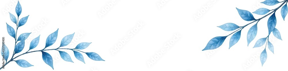 Fototapeta premium Blue watercolor floral set with delicate leaves and twigs on a clean white background, perfect for decorative invitations, posters, or cards, cards, painting