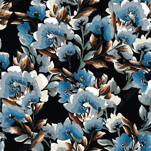 abstract an embossed blooming bright flower motif arrangement all - over textile design illustration digital image printing factory