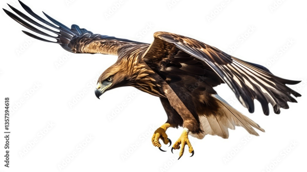 Obraz premium Golden Eagle in Flight Isolated on White Background – Majestic Soaring Bird of Prey