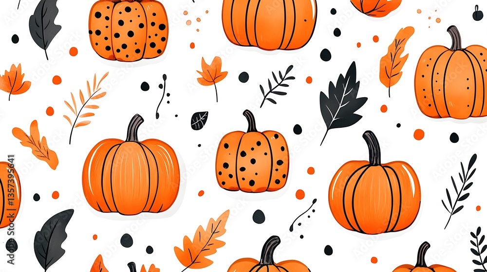 Autumn seamless pattern with pumpkins and leaves. Autumn seamless pattern with pumpkins and leaves.