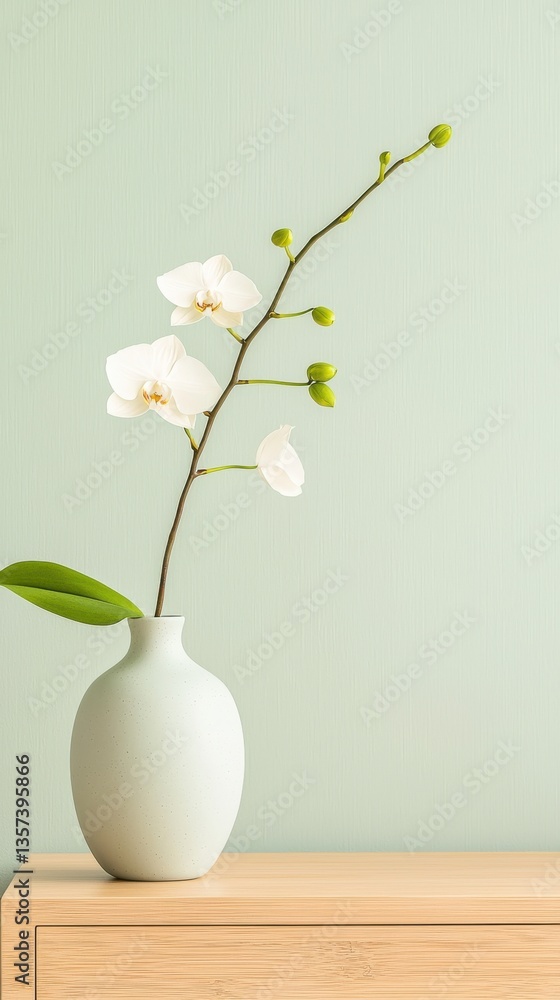 custom made wallpaper toronto digitalElegant White Orchid in Minimalist Vase Against Soft Green Wall, Home Decor