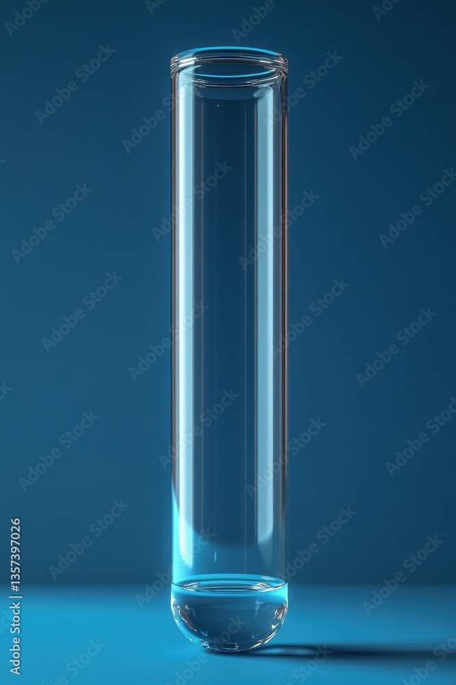 Elegant Glass Test Tube with Water on Blue Background Laboratory Experiment Scientific Research Elegant Glass Test Tube with Water on Blue Background Laboratory Experiment Scientific Research