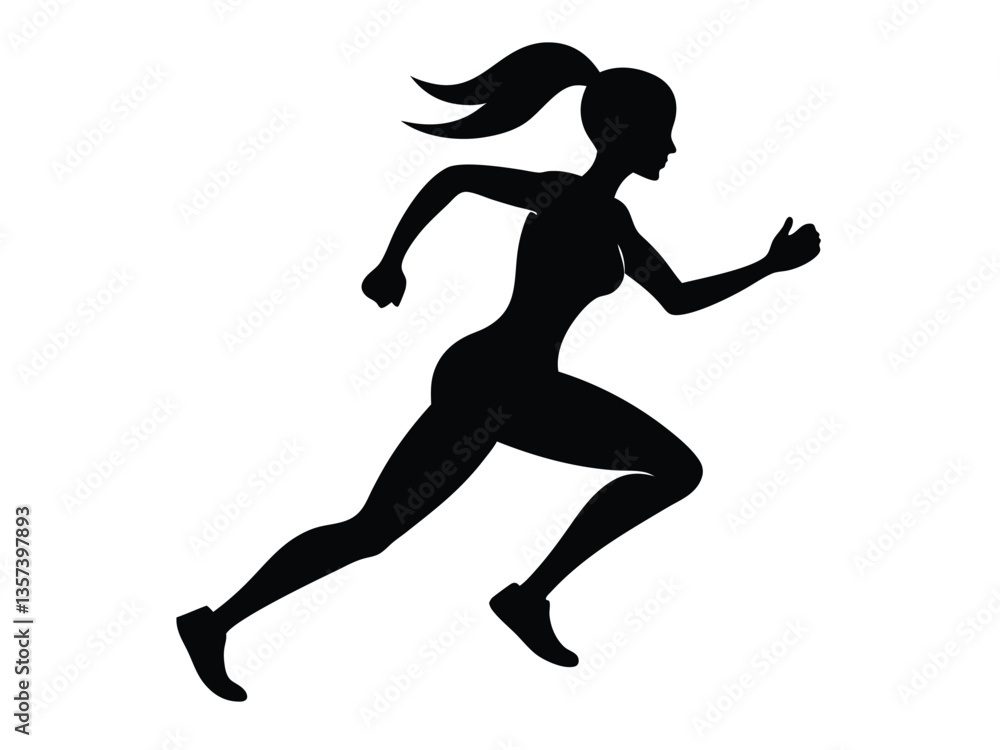 Female Runner Silhouette vector, Running lady or woman side pose silhouette black and white Female Runner Silhouette vector, Running lady or woman side pose silhouette black and white