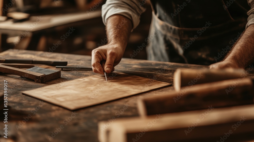 A close up shot of a person prepping their workspace with tools and materials ready. A close up shot of a person prepping their workspace with tools and materials ready.
