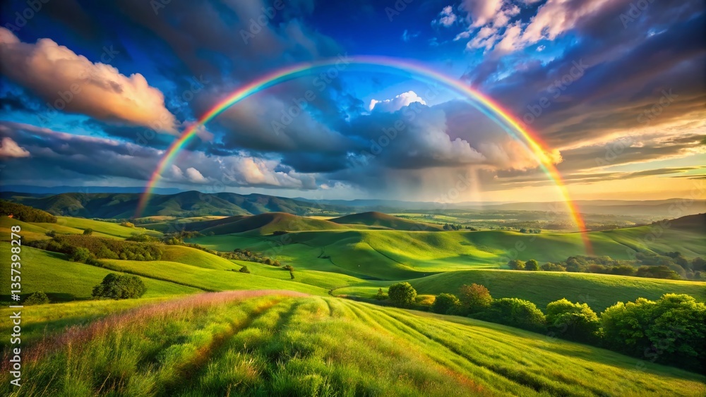 Obraz premium Vibrant Rainbow Border Landscape Photography: Serene Nature Scene