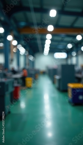 Blurred industrial manufacturing setting with machinery and equipment in background, factory,  equipment
