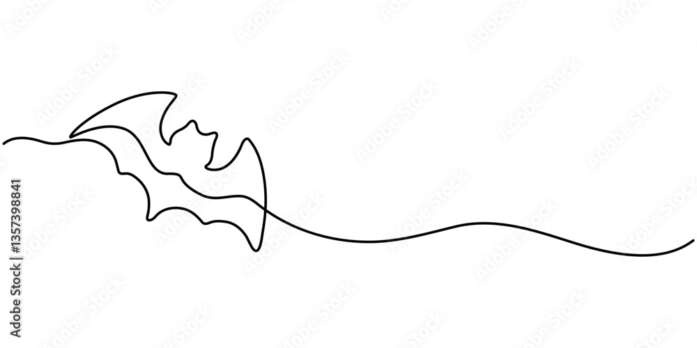 Obraz premium Continuous one line drawing of bat. Single line drawing illustration of bat. Bat symbol of luck. Concept vector art. Doodle line illustration. 