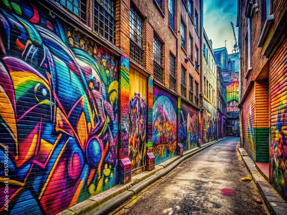 Fototapeta premium Vibrant Street Art Graffiti Wall Background with Copy Space