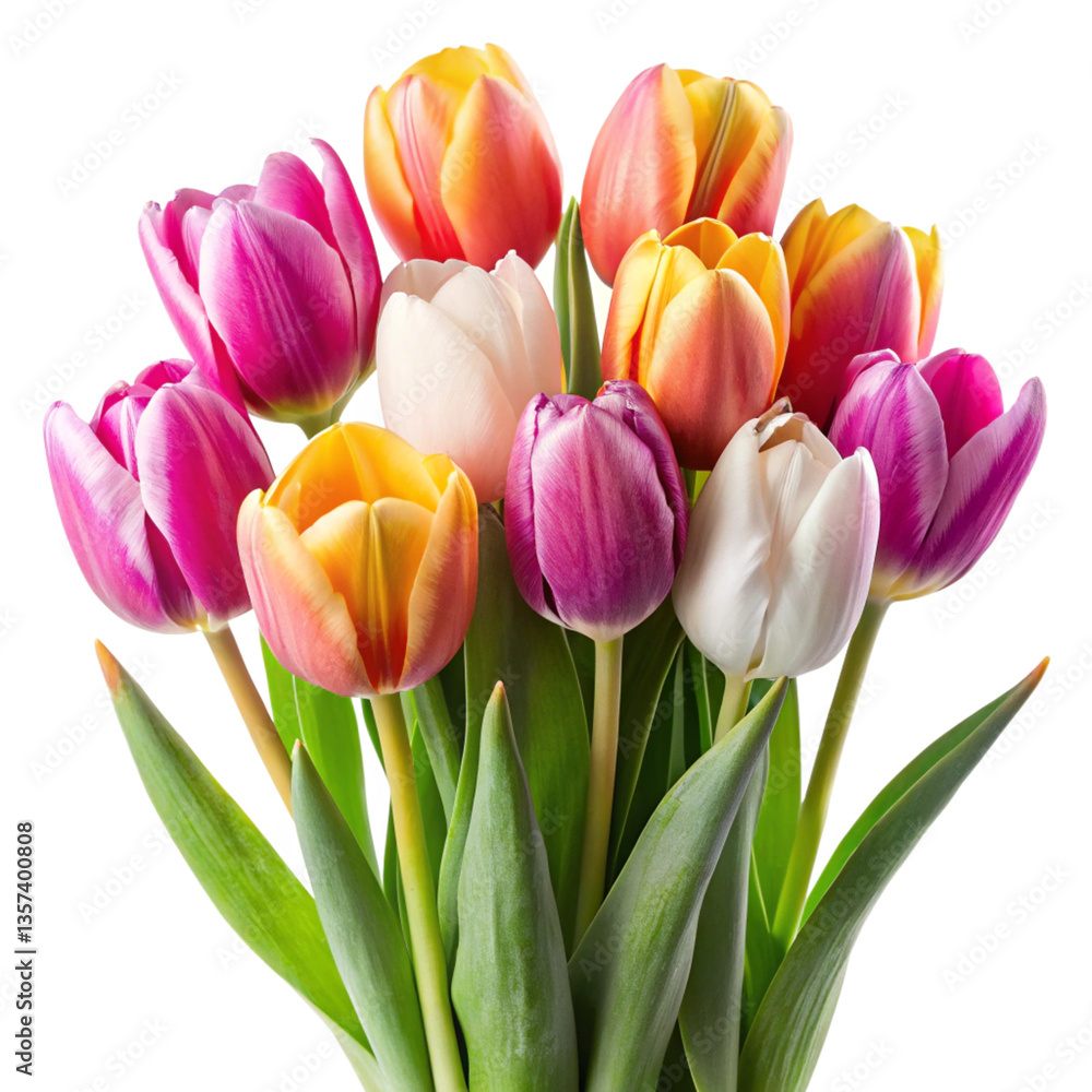 Fototapeta premium A vibrant bouquet of multicolored tulips with a variety of colors and shades