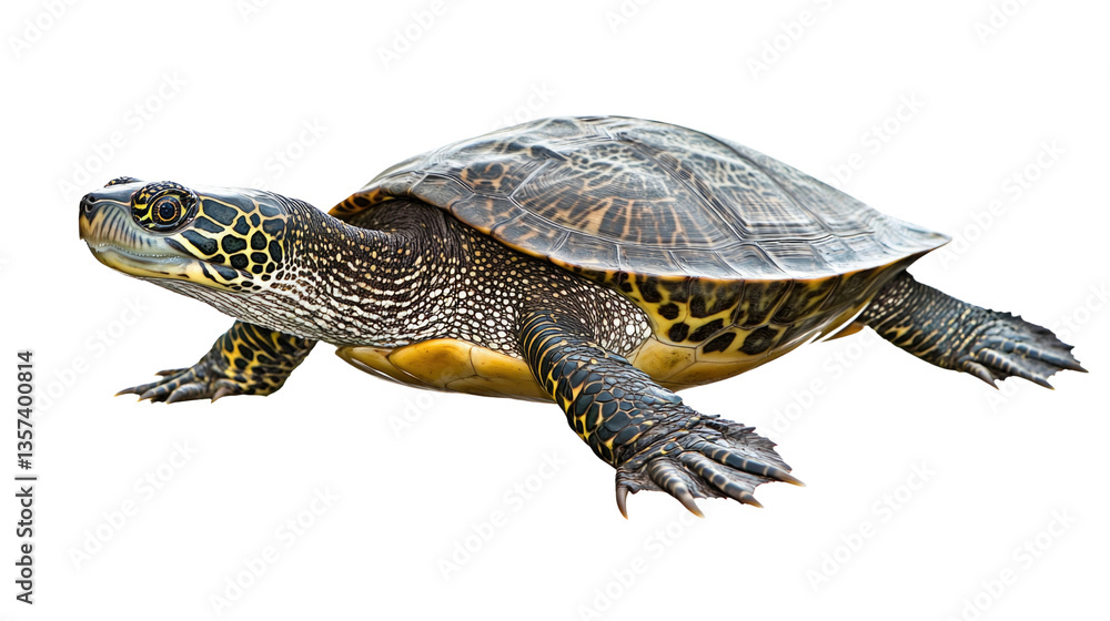 Fototapeta premium Elegant turtle swimming gracefully in clear water with vibrant scales and intricate patterns