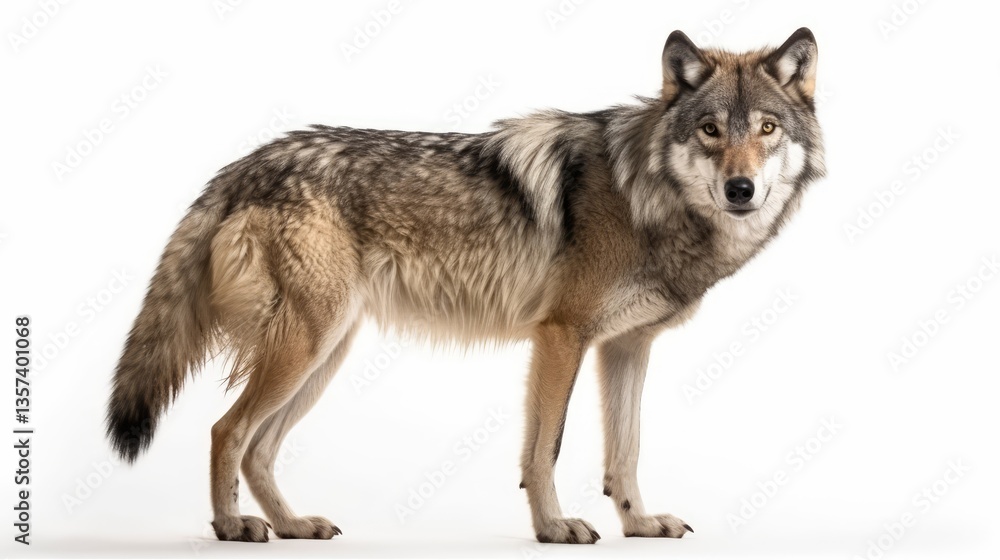 Fototapeta premium Grey Wolf Isolated on White Background – Wildlife and Nature Concept