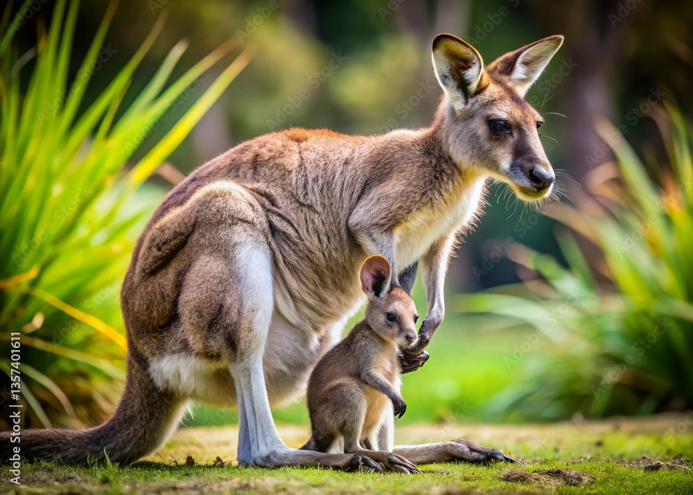 Kangaroo Joey Emerging from Birth Canal into Pouch - Wildlife Stock Photo Kangaroo Joey Emerging from Birth Canal into Pouch - Wildlife Stock Photo