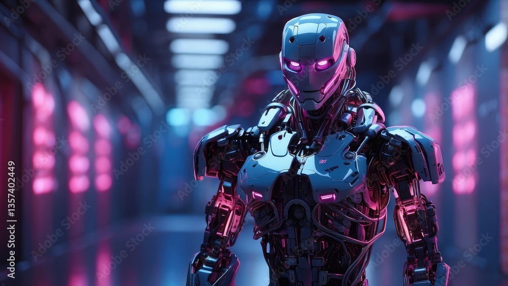 Naklejka premium A futuristic robotic figure with a digital