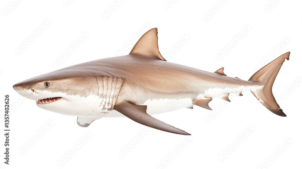 Naklejka premium Realistic depiction of a shark swimming gracefully in clear blue ocean waters, side view