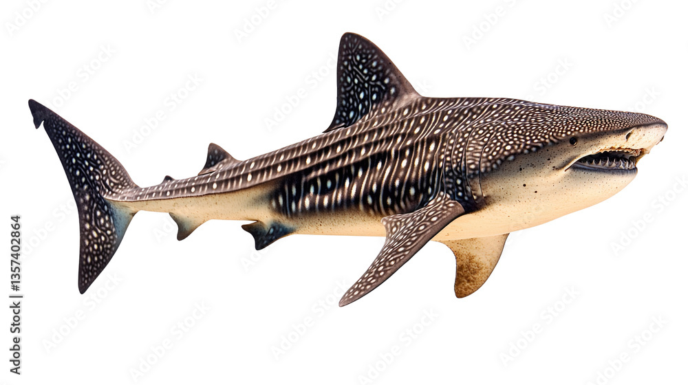 Naklejka premium Majestic Shark Swimming Gracefully Through Clear Blue Waters with Intricate Patterns