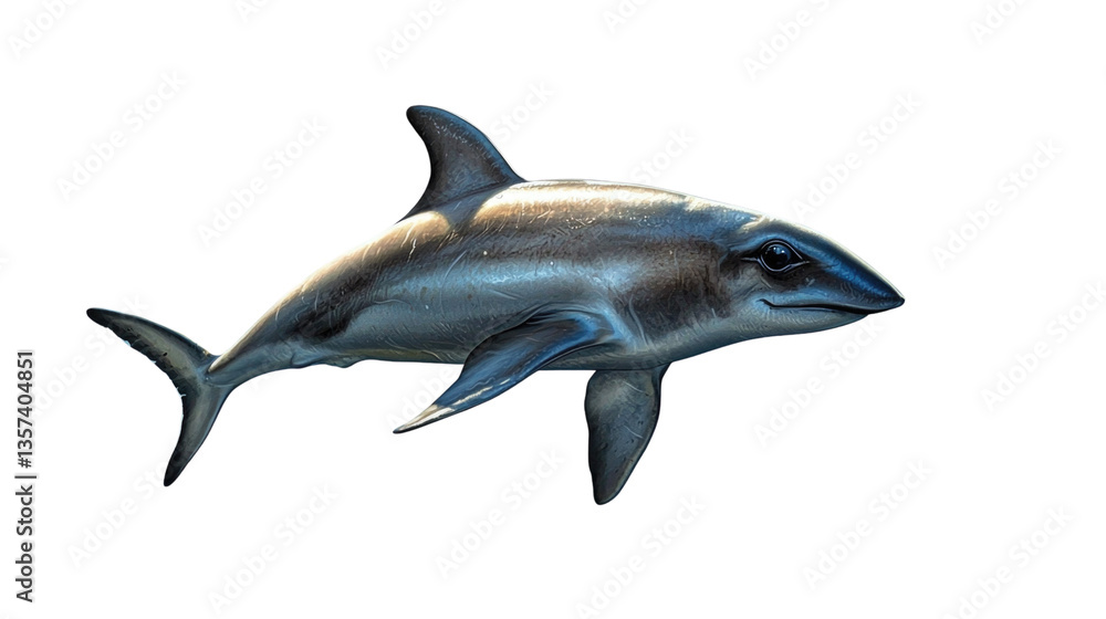 Fototapeta premium Realistic depiction of a shark swimming in clear blue water with sunlight illuminating its body