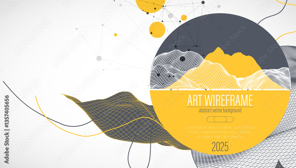Abstract wireframe background. Modern science or technology art elements. Surface illustration inside circles