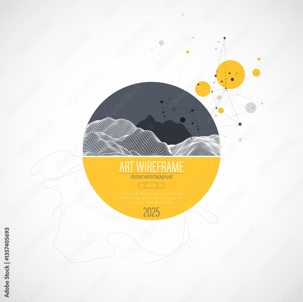 Abstract wireframe background. Modern science or technology art elements. Surface illustration inside circles
