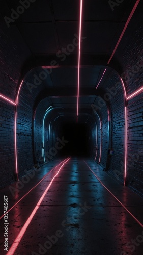 Futuristic Neon Tunnel with Blue and Pink Lights in Dark Urban Environment