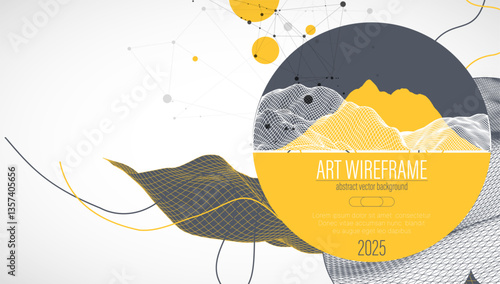 Obraz na płótnie Abstract wireframe background. Modern science or technology art elements. Surface illustration inside circles w salonie