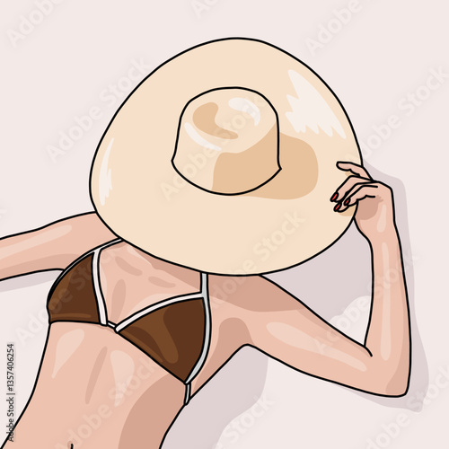 Elegant Woman with Sun Hat Illustration