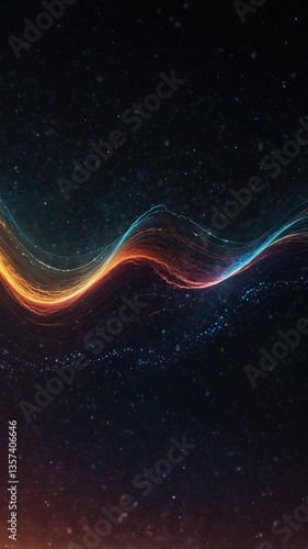 Colorful Abstract Wave Patterns with Glowing Light Trails in a Mystical Night Sky Background