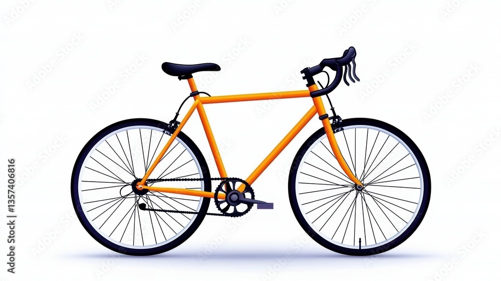 Fototapeta premium A minimalist illustration of an orange bicycle with thin tires and a simple design, showcasing its sleek frame and functional components.