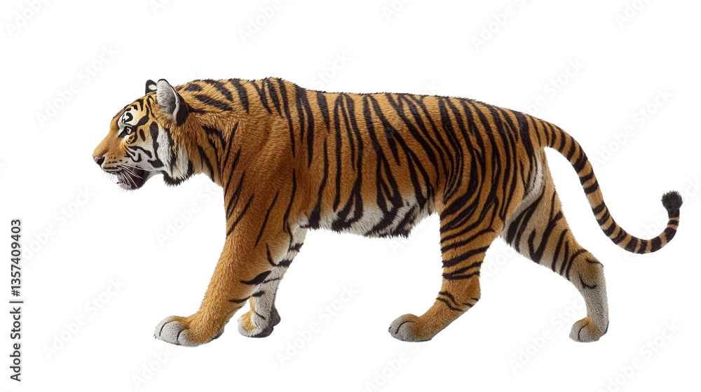 Realistic Tiger Walking Gracefully Through the Natural Environment in Lifelike Pose Realistic Tiger Walking Gracefully Through the Natural Environment in Lifelike Pose