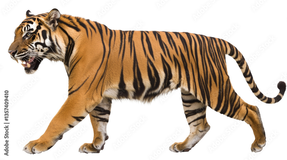 Fototapeta premium Majestic Tiger Walking in a Lush Forest Environment Capturing the Elegance of Nature's Predator