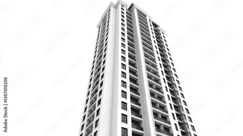 Modern White Highrise Building Against a Bright Sky Modern White Highrise Building Against a Bright Sky