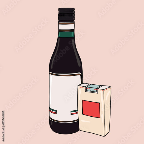 Minimalist Wine Bottle and Cigarette Pack Illustration