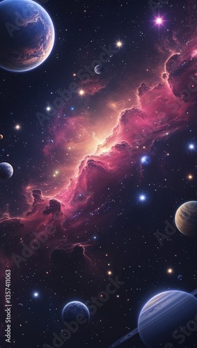 Cosmic Wonders and Vibrant Nebula Abstract in Deep Space Night Sky Astronomical Illustration