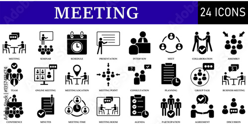 Set of Meeting Icons or symbols Vector fully editable file.