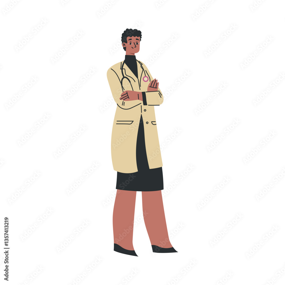 Woman Doctor and Medical Worker Stand in Uniform Vector Illustration Woman Doctor and Medical Worker Stand in Uniform Vector Illustration