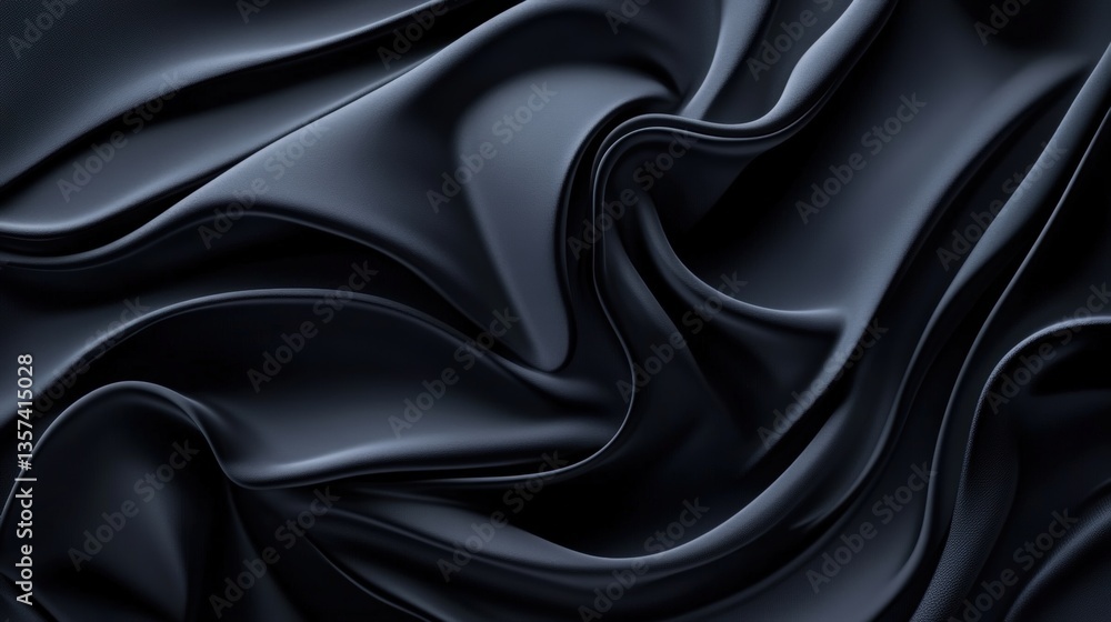 Fototapeta premium Abstract close-up of dark flowing fabric showcasing smooth undulating curves with deep shadows creating a mesmerizing and dynamic visual experience.