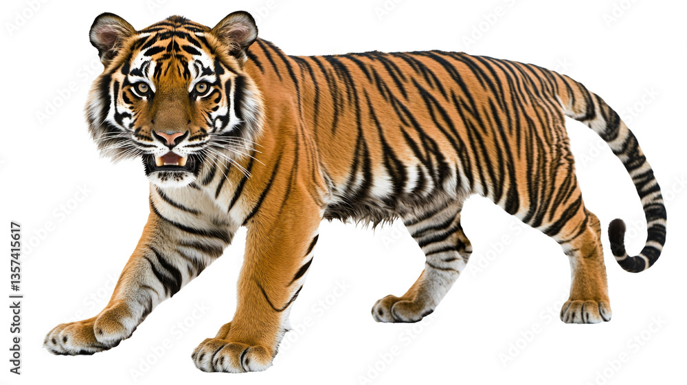 Obraz premium Majestic Tiger Walking in Natural Stance with Striking Orange and Black Stripes