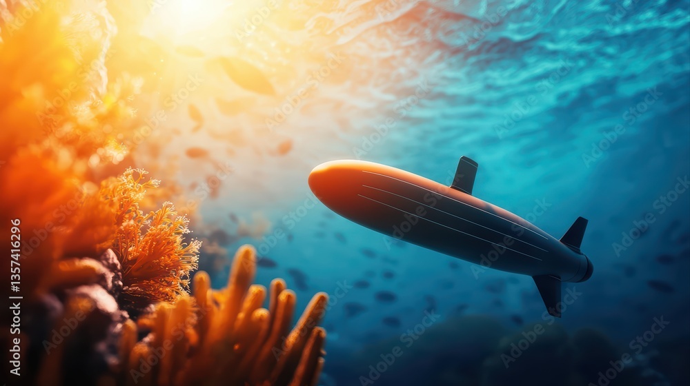 Underwater drone surrounded by marine life and coral Underwater drone surrounded by marine life and coral