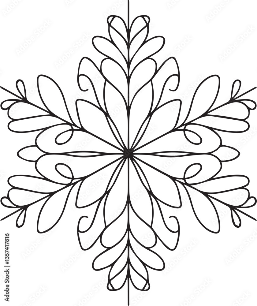 Snowflake continuous line art drawing black vector Snowflake continuous line art drawing black vector