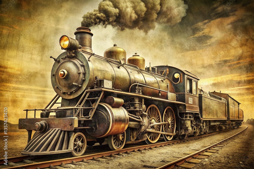 Naklejka premium Vintage Style Design Train Photography: Retro Locomotive & Carriage