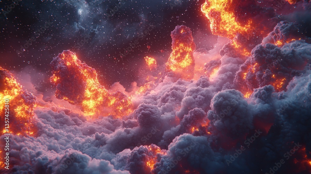 Obraz premium Fiery cloudscape, cosmic background, space, fantasy art, game design