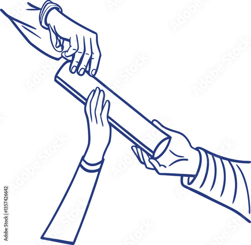 Illustration of Hands Passing a Document or Scroll