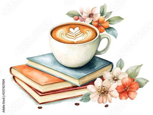Fototapeta Naklejka Na Ścianę i Meble -  Latte Art for Books, Flowers, Spring.