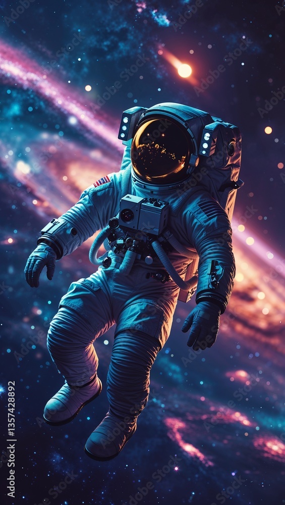 Astronaut Floating in Vibrant Galaxy Exploring Deep Space Adventure Astronaut Floating in Vibrant Galaxy Exploring Deep Space Adventure