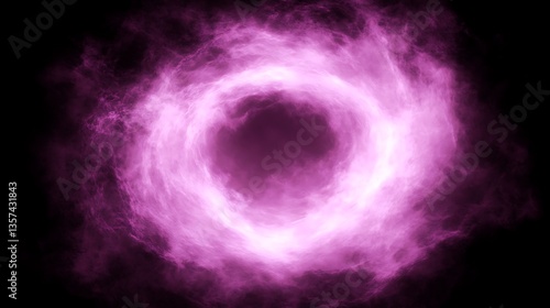 Glowing pink vortex in dark space.